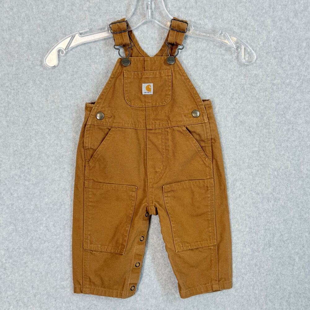 Carhartt Canvas Bib Overalls Size 6 mos. Double Knee Snap Crotch Play Mini Me